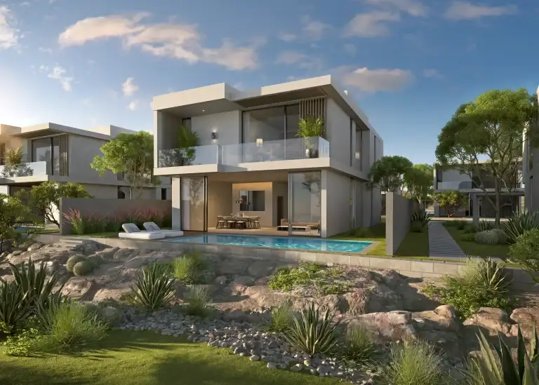 Rear view of a 385 m2 Fairway Villa at Aida, Muscat