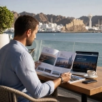 Investor Comparing Oman And Uae Real Estate Markets In A Modern Gulf Residential Setting